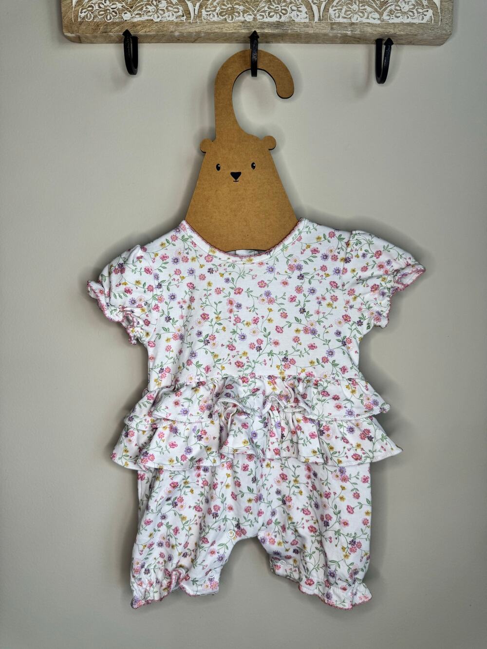 Kissy Kissy Cottage Roses Pink Short Ruffle Playsuit sz 0-3M
